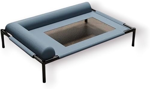 Elevated Pet Bed with Mesh Panel, Grey Metal Frame, Portable Indoor Outdoor Cooling Platform, Raised Dog Cot