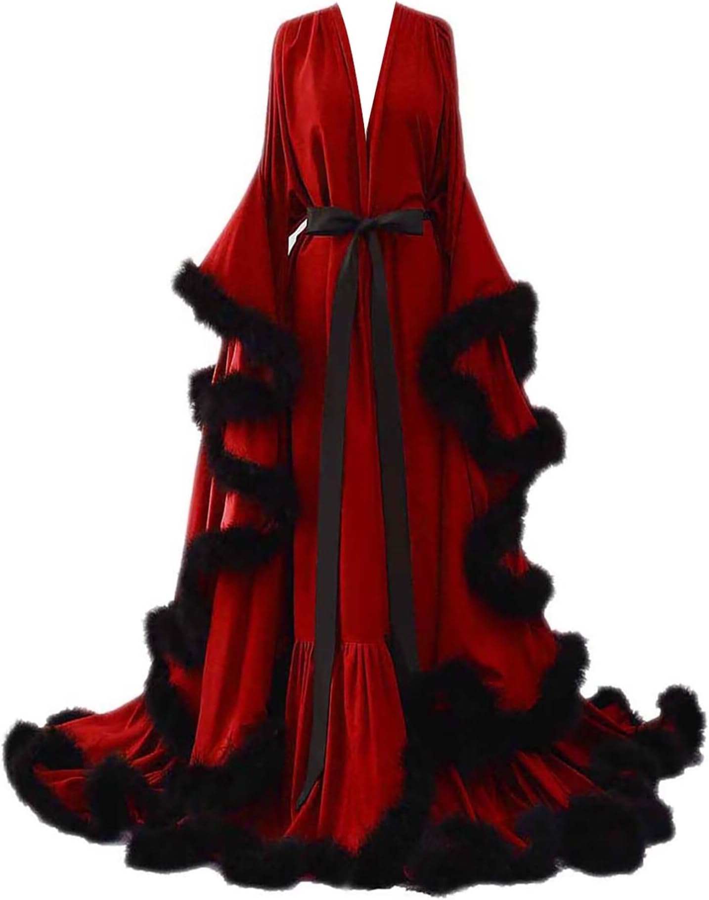 yinyyinhs Womens Sexy Feather Bridal Robes Silk Satin Long Nightgown Bathrobe Sleepwear Maternity Robe for Photoshoot