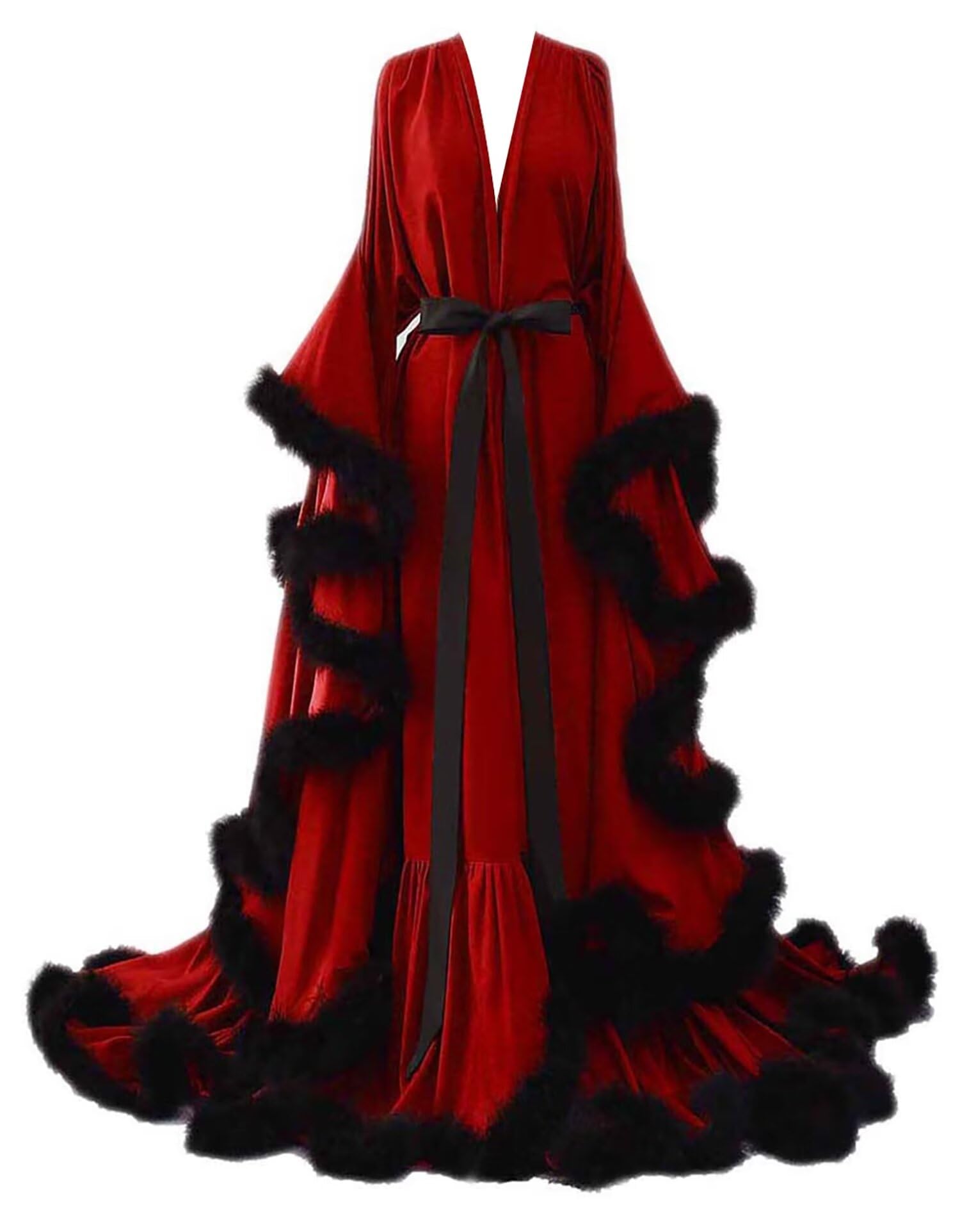 yinyyinhsWomens Sexy Feather Bridal Robes Silk Satin Long Nightgown Bathrobe Sleepwear Maternity Robe for Photoshoot