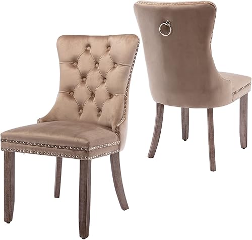 Miniatura 27 de Virabit Juego de 4 sillas de comedor azules, de terciopelo copetudo con respaldo de clavo y ribete de anillo, tapizadas para cocina, dormitorio,