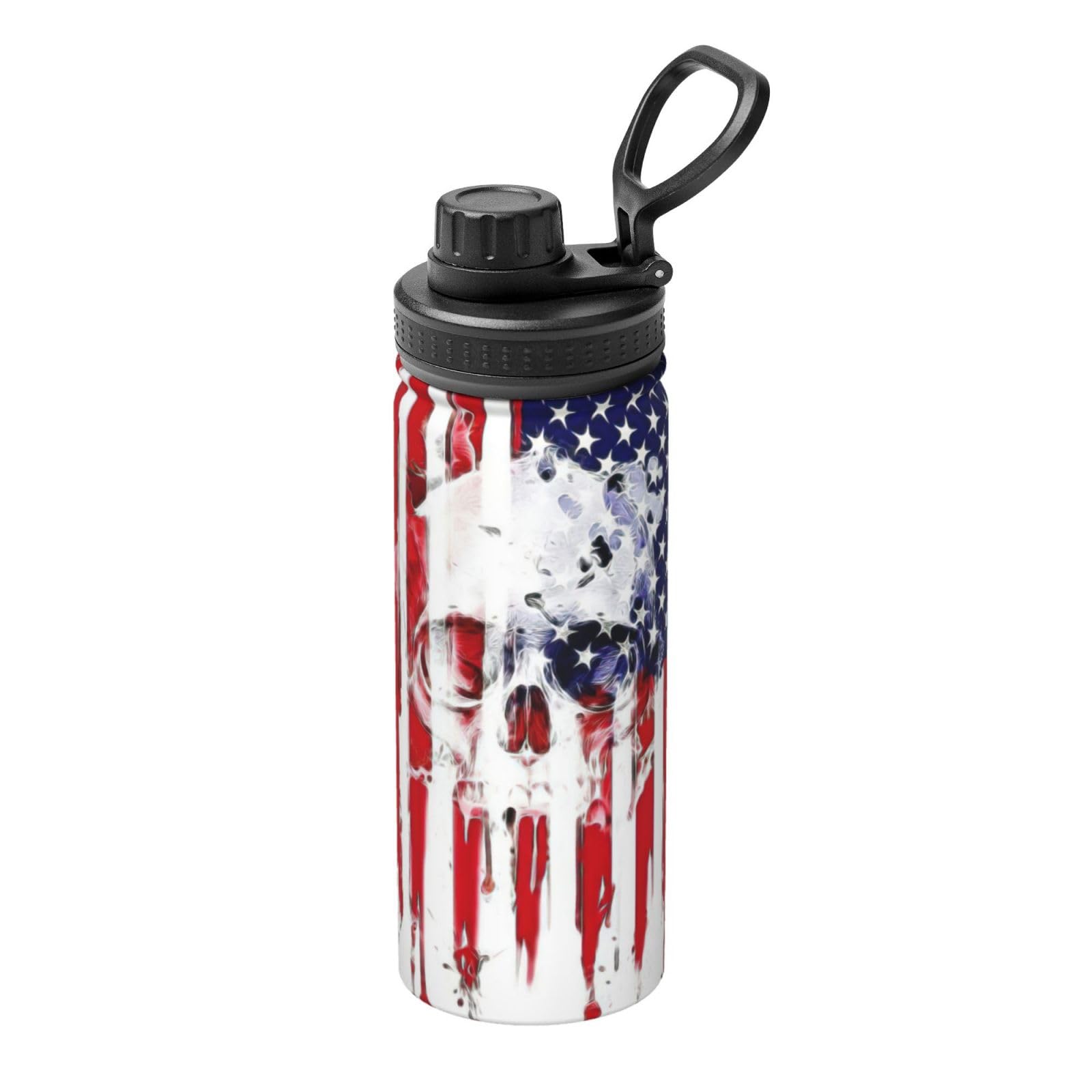 Bouteille isotherme inox 532ml anti-fuite motif usa tête de mort pour boisson chaude