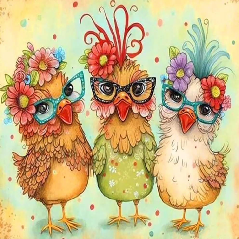 Image of MBNTJHT Hen Chicken Stamped Cross Stitch Kits for Begainner,Cross Stitch Patterns Needlepoint Kits for Adults, Cross Stitch Supplies for Adults 14x14inch