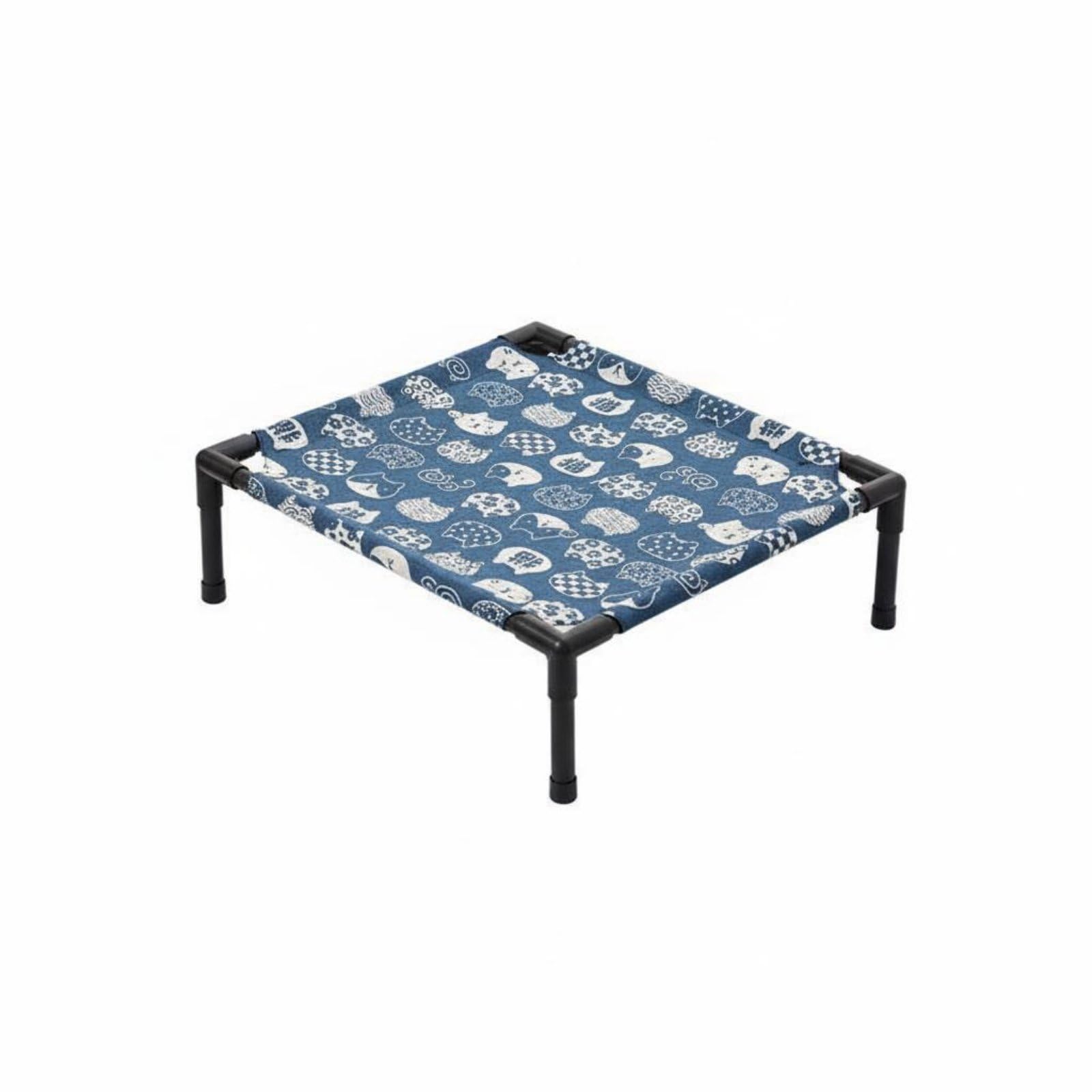 Lit pour chat surélevé cadre PVC grand couchage robuste pour grand chat bleu de salon
