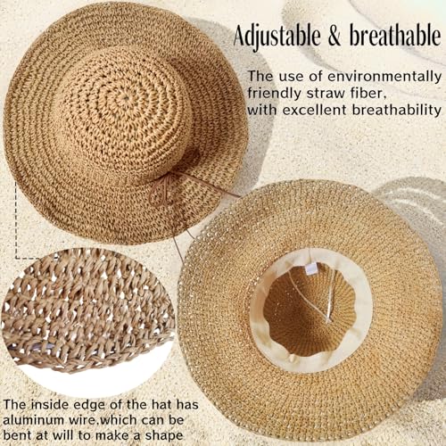 Sombrero de playa de paja para mujer, plegable y hecho a mano miniatura 6