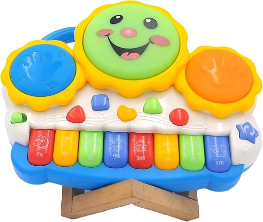 VGRASSP Keyboard Piano Drum Set with Music and Flashing Lights Drum Piano Musical Toys for Babies and Kids