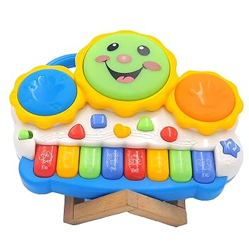 VGRASSP Keyboard Piano Drum Set with Music and Flashing Lights Drum Piano Musical Toys for Babies and Kids