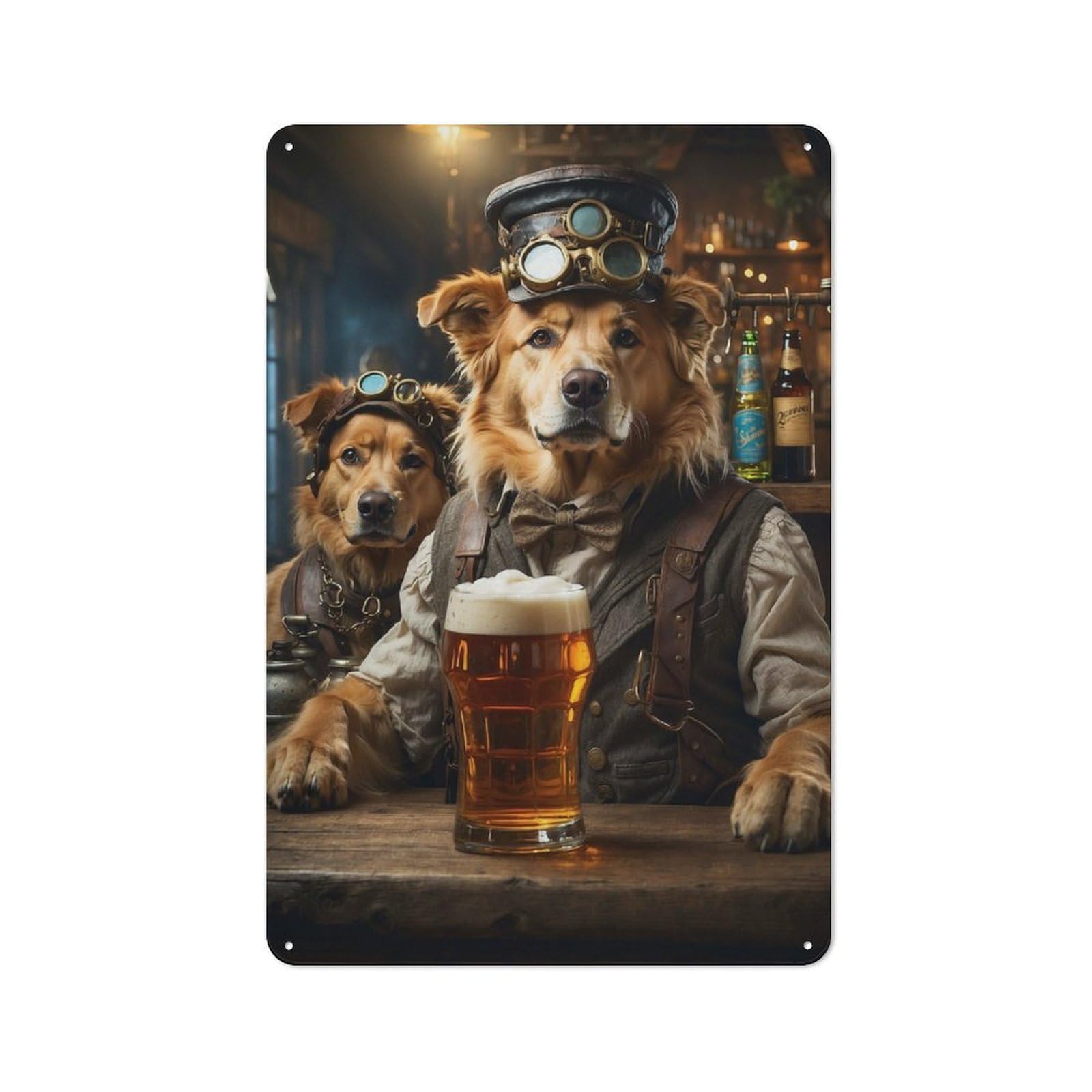 Junmoney Golden Retriever Beer Dog Retro Retro Metal Sign 30X20cm Featuring Old Style Wall Plaque For Lounge, Study, Pub Or Wall Gallery