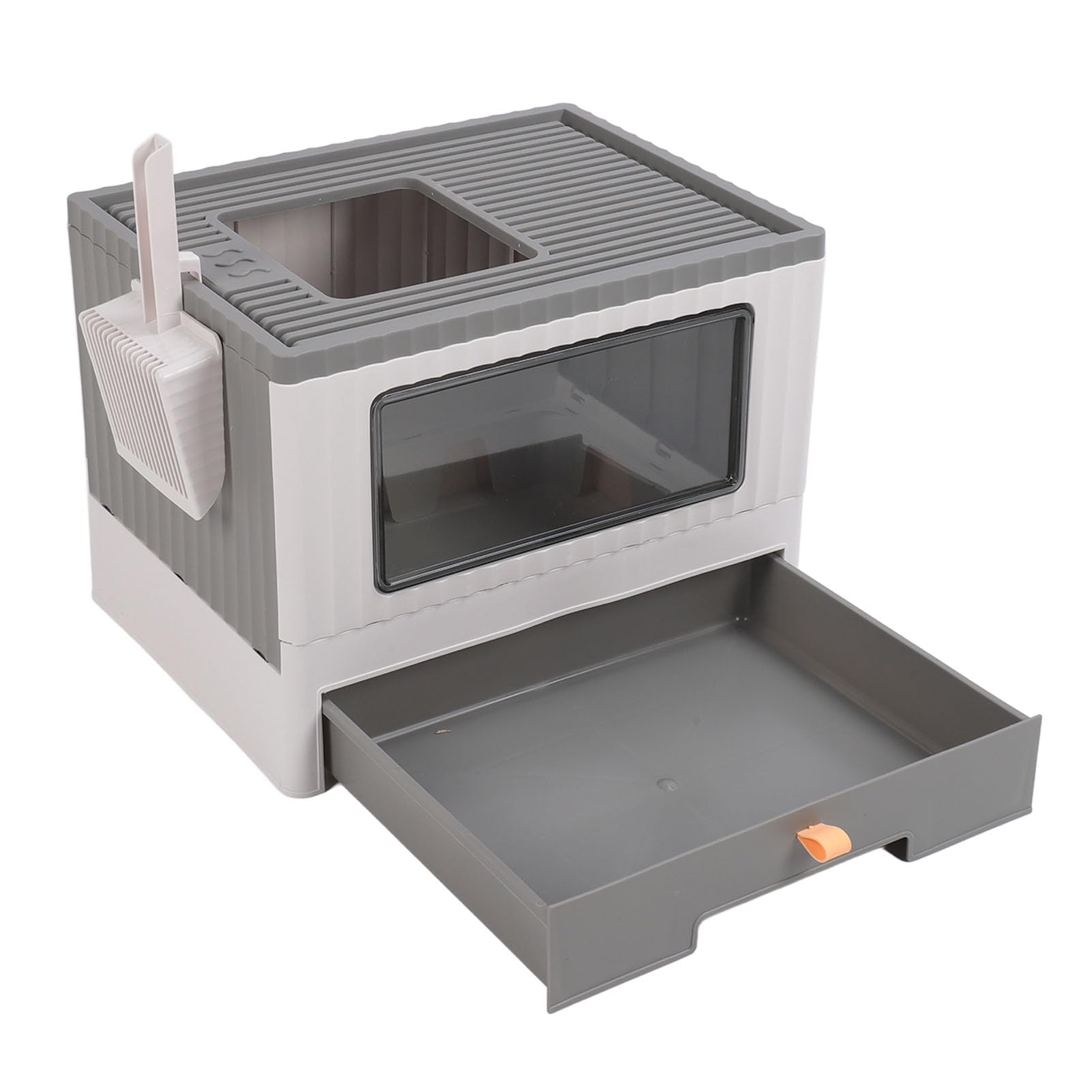 Grande Lettiera per Gatti Chiusa e Pieghevole con 8 Chiusure Stabili e Cassetto Estraibile, con Paletta per Lettiera e Spazzola per la Pulizia Facile Manutenzione e Viaggi (GRAY)