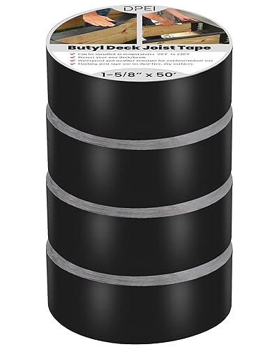 Cinta de viguetas para cubierta, cinta de butilo intermitente para cubierta protege vigas de cubierta, 1 58 pulgadas x 50 pies, 4 unidades