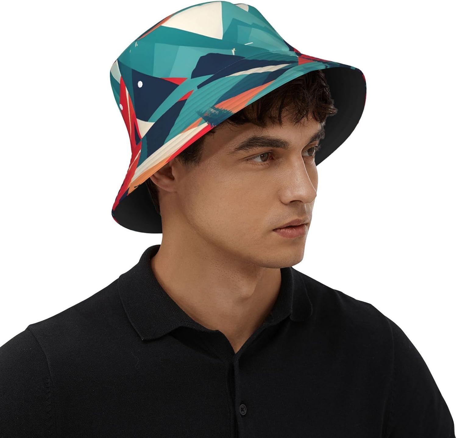 Travel Mountain Scenery Print Sun Hat Outdoor Fisherman Cap Summer Bucket Hat Beach for Men Women Black