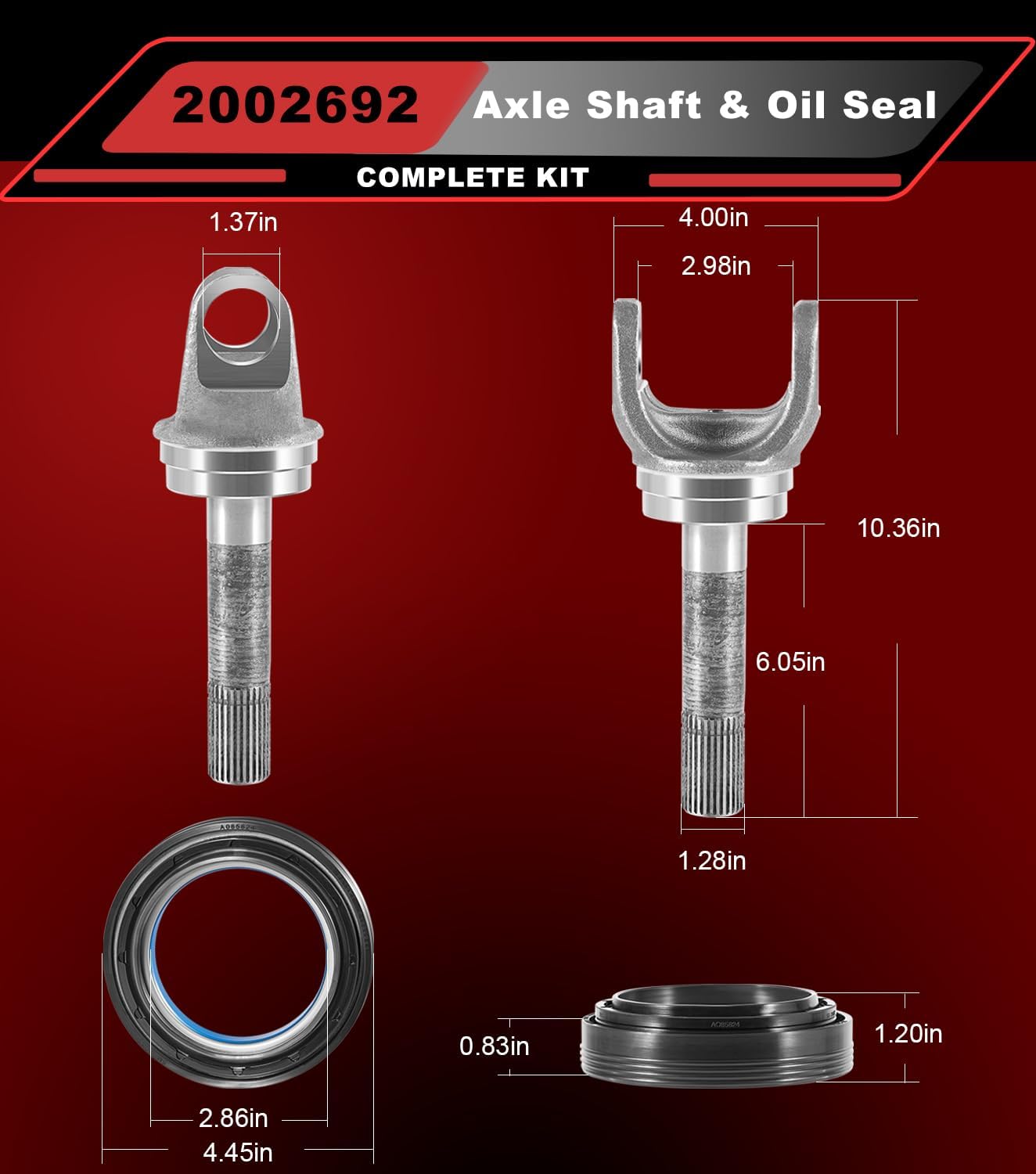 2002692 Outer Stub Axle Shaft DANA 60 & Inner Knuckle Oil Seal Kit For Ford 1998-2004 F250 F350 F450 Excursion Dana 50/60 Front 2002692 Outer Axle 50491 Seal (2 Pack)