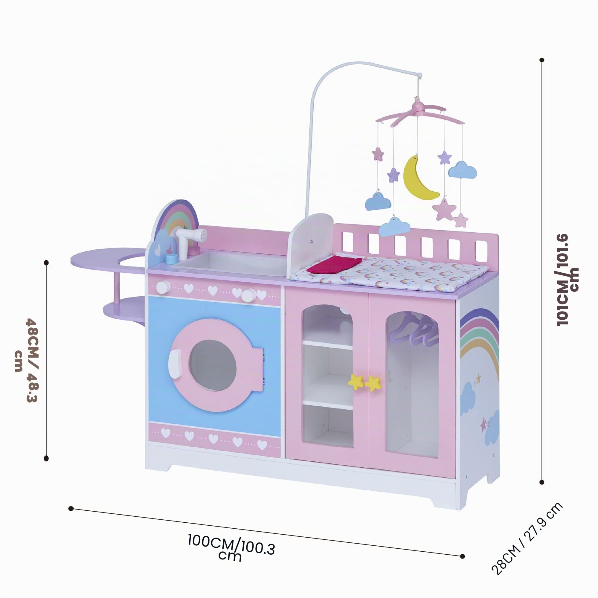 Olivia's Little World Von Teamson Kids 6-in-1 Wickeltisch Station Für Puppen Kinderzimmer Puppenhaus Spielset Interaktiv mit 6 Zubehör & Aufbewahrung Rosa/Lila TD-13522A