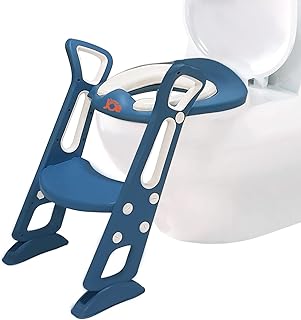 Acrylonitrile Butadiene Styrene Foldable Potty Training Seat Chair With Handrails, Non-Slip Toilet Potty Stand And Ladder For Kids (Lake Blue)