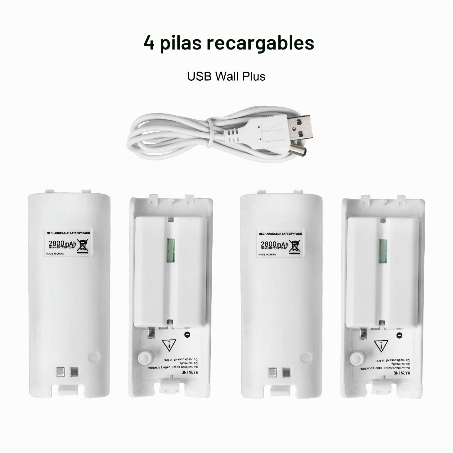 TechKen Wii Controller Charger, Estación de Carga para 2 Mandos de Wii y 2 Akkus Wii Wiimote Charging Station con 4 Baterías de 2800MAH (White)