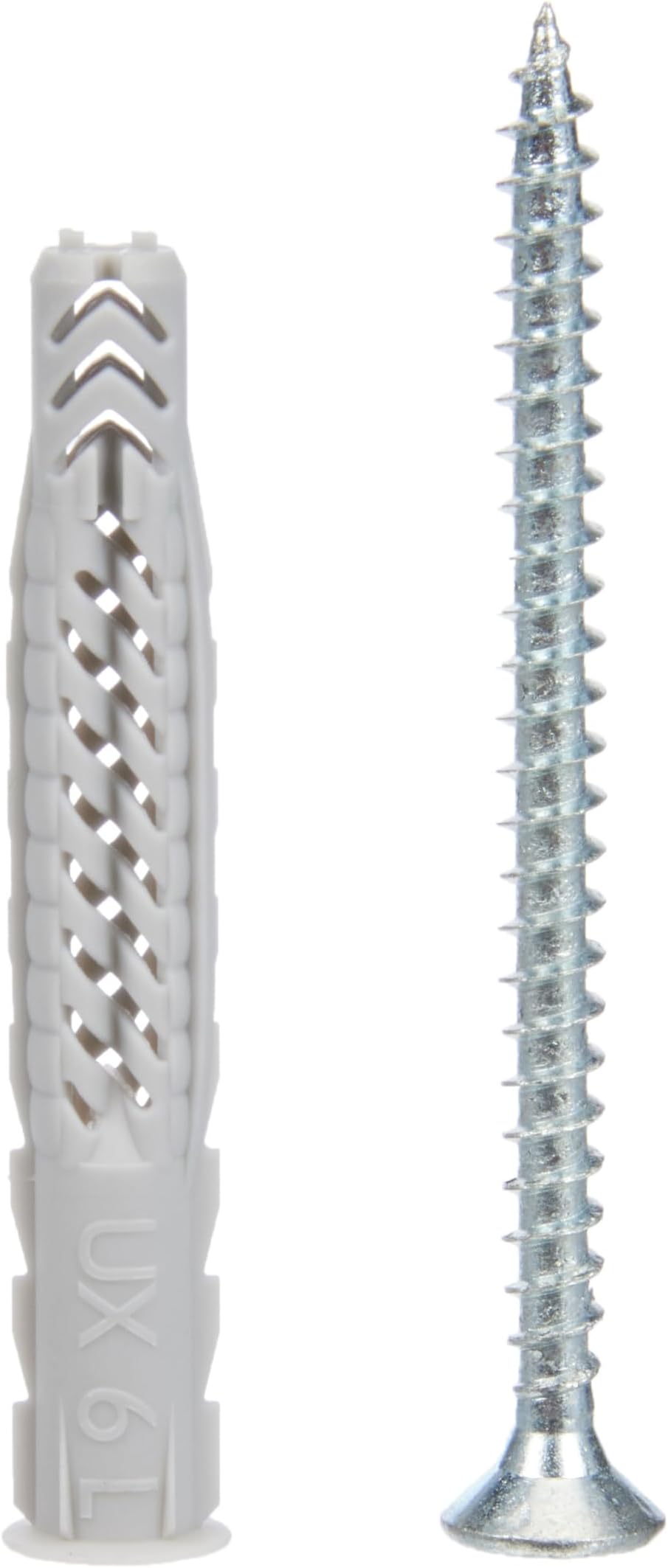 94759 UX Wall Plugs with Rim and Screws, 6x50mm, Grey, Box of 25