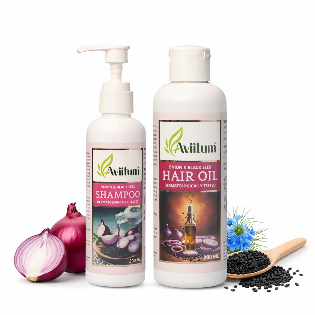 Onion Black Seed Hair Oil & Anti Hair Fall Shampoo Combo-image-44