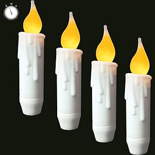 LINCOUNTRY.White Short Taper Candles Battery Operated Flickering Small Flameless Taper Candles with Timer Realistic,4.75inch Short Candlestics Fireplace Christmas Halloween Decor