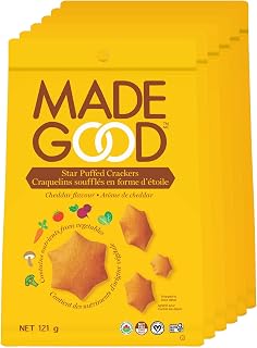 MadeGood Star Puffed Crackers, Cheddar, 121g x 6 Pouches, Gluten Free Snacks
