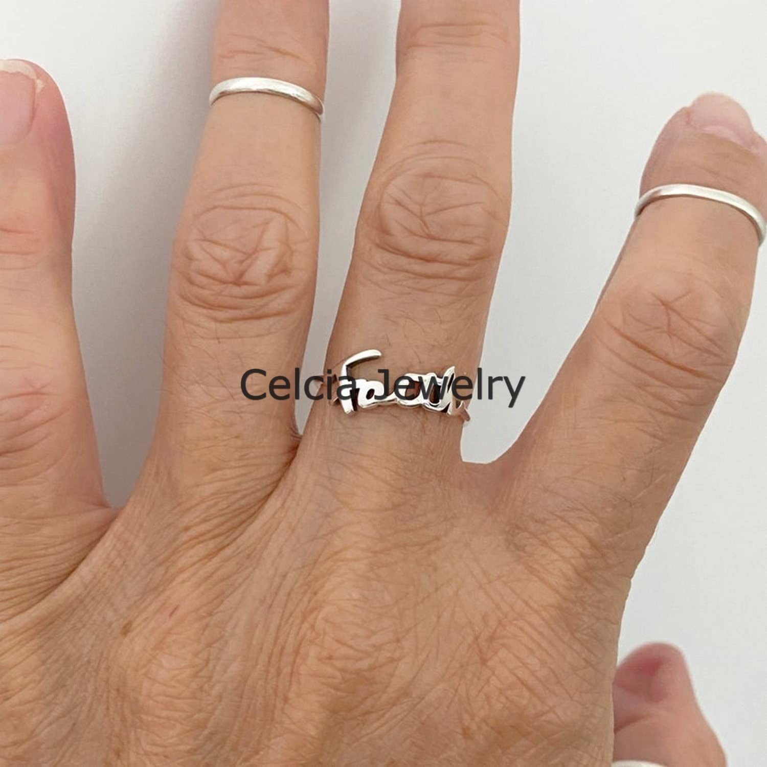 Anillo de fe de plata de ley 925 pura, anillo delicado, anillo bohemio, anillo religioso, anillo exclusivo, anillo bohemio, anillo de declaración clásico, anillo único del día de la madre
