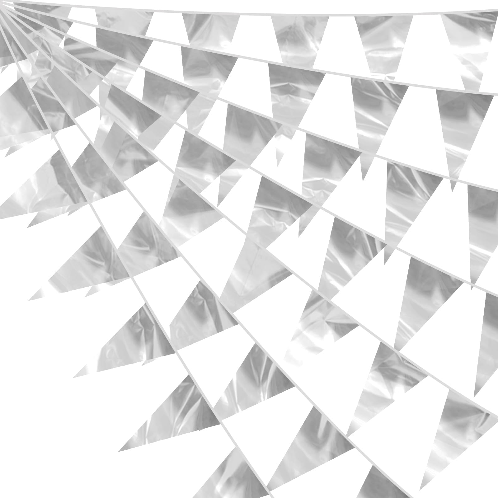 130FT Silver Glitter Triangle Pennant Banner Flag Metallic Bunting Fabric Garland for Christmas Graduation Wedding Engagement Anniversary Bachelorette Birthday Bridal Shower Valentine's Party Decor