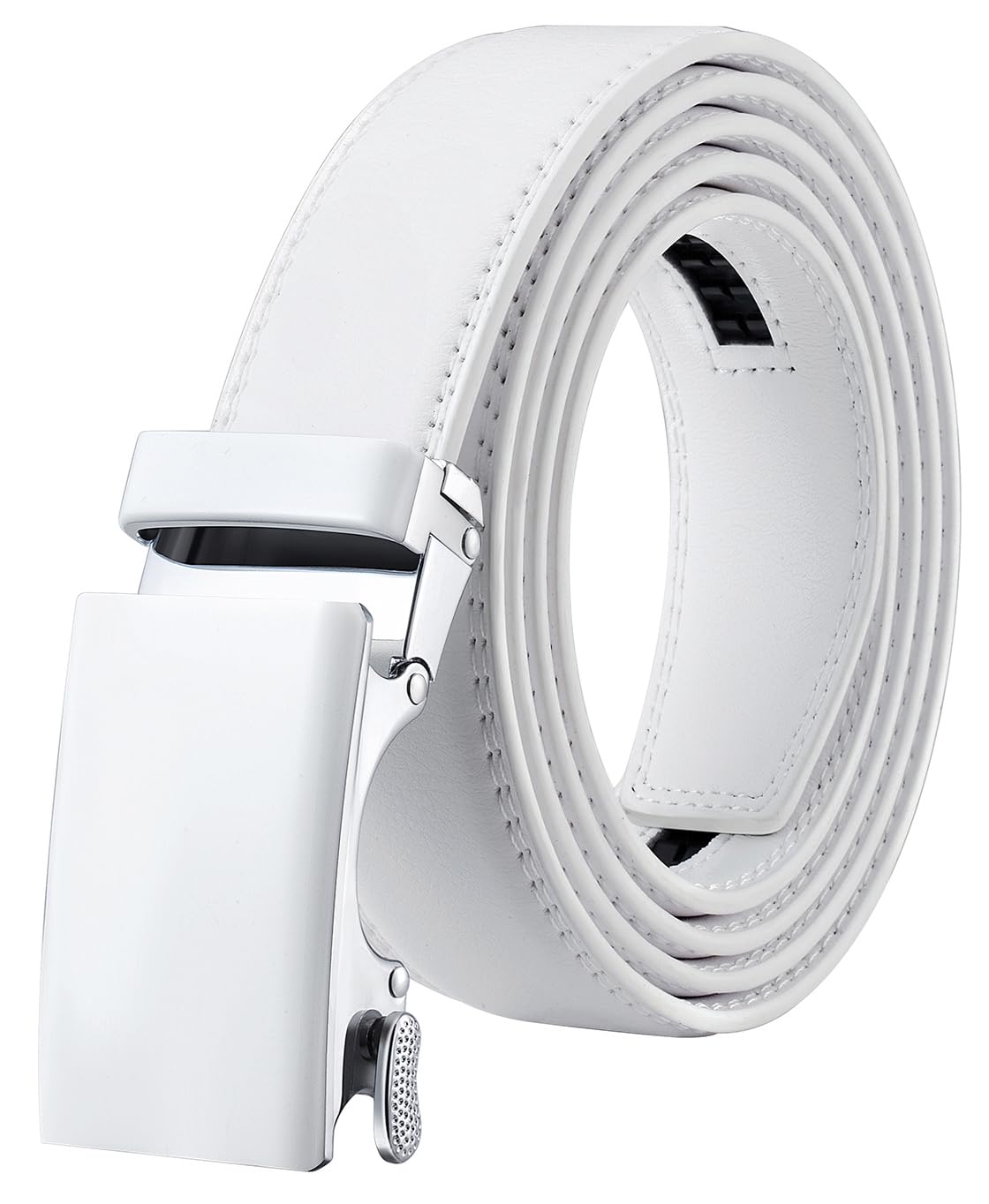 Nelbons Men's Belt, Slide Ratchet Belt for Men with Leather 1 3/8“ width 35mm,Trim to Fit (Y-white 01