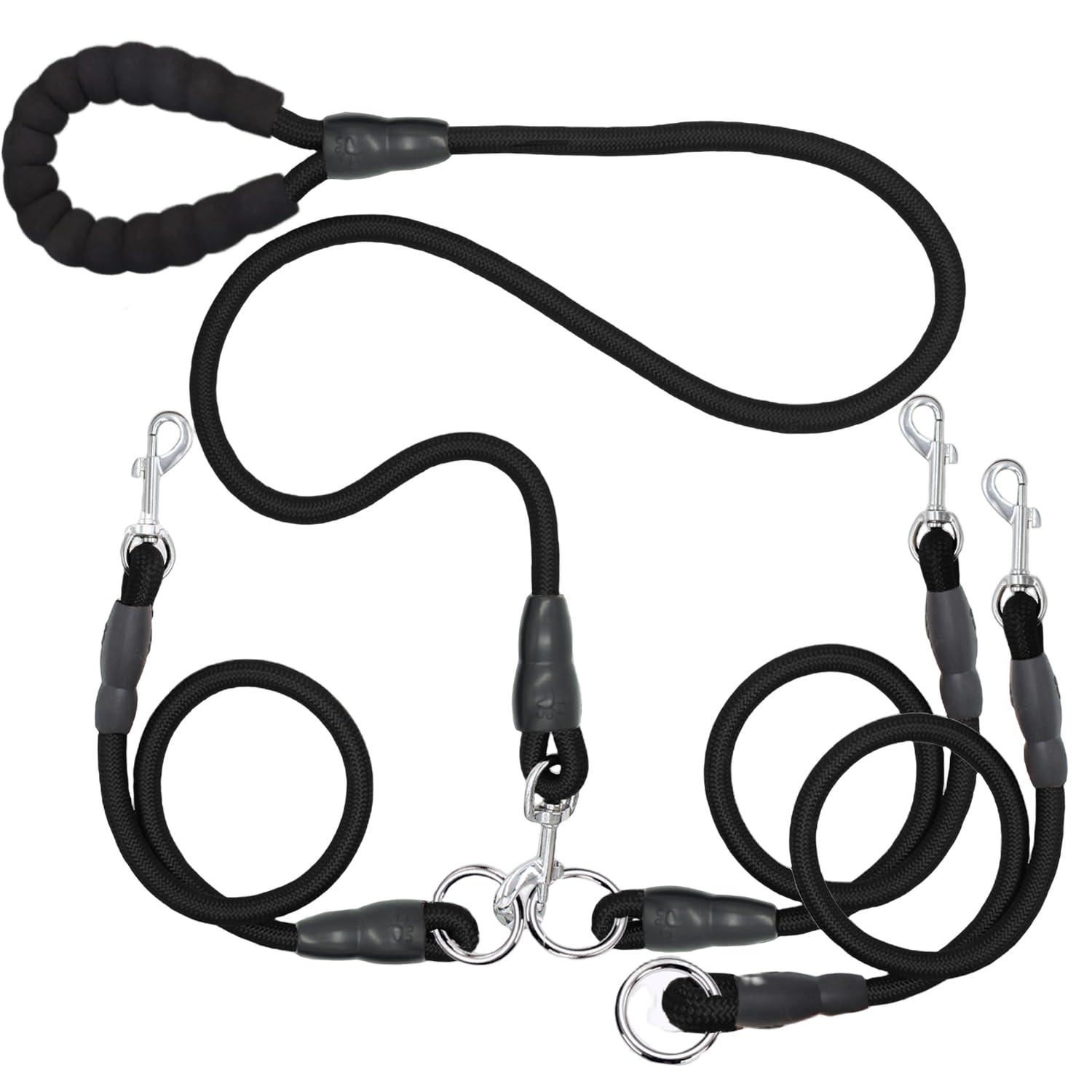 Heavy Duty 3 Dog Leash for Small Dogs No Tangle Detachable 360° Swivel Device with Padded Handle for Two/Three Pets