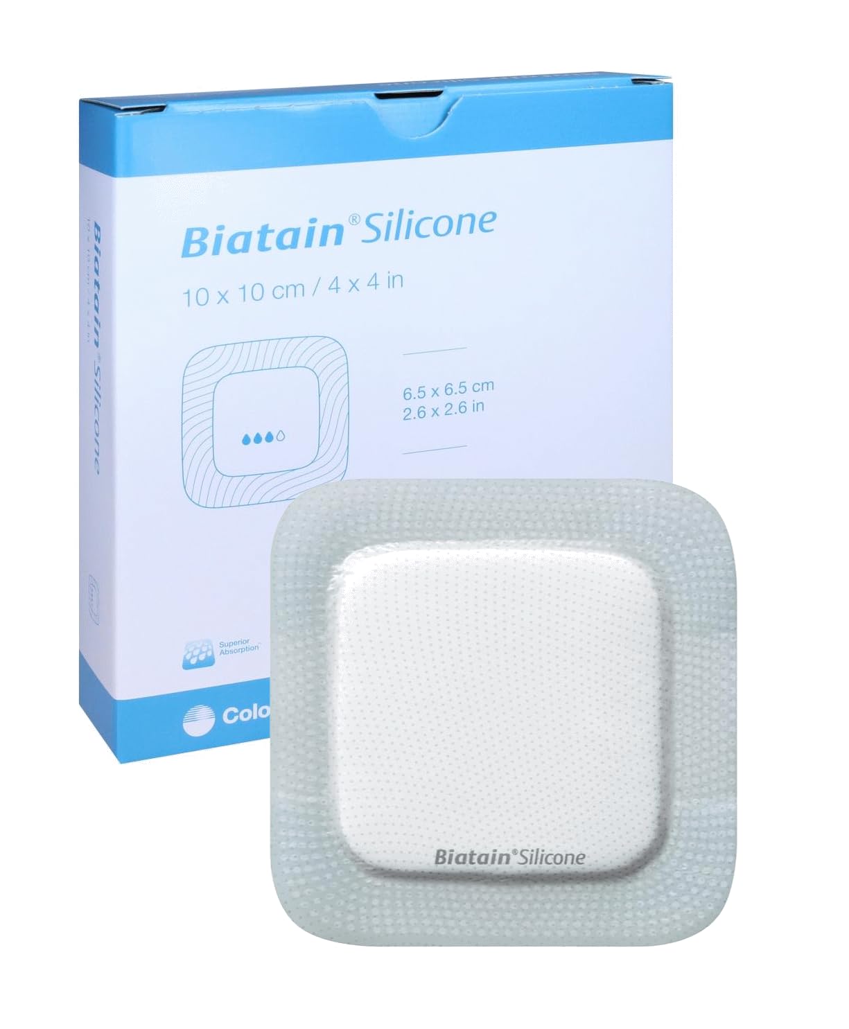 Coloplast Biatain Silicone Medicazione Schiuma Poliuretano con Bordo in Silicone, 10x10 cm, Elevata Assorbenza per Piaghe e Lesioni, Confezione da 10 Pezzi, Codice 33435
