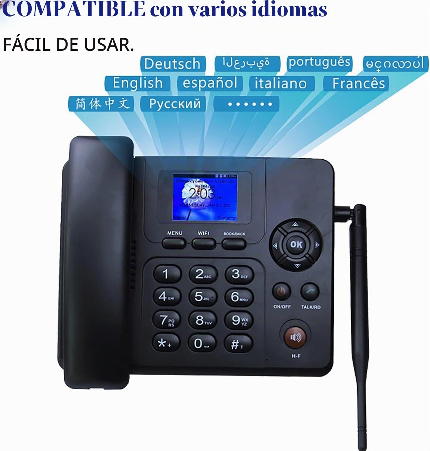 Teléfono De Escritorio Inalámbrico Full Netcom 4G Pantalla A Color, Dual Sim Wifi Bluetooth Con Radio FM, Negro, Funciones SMS Y Ma