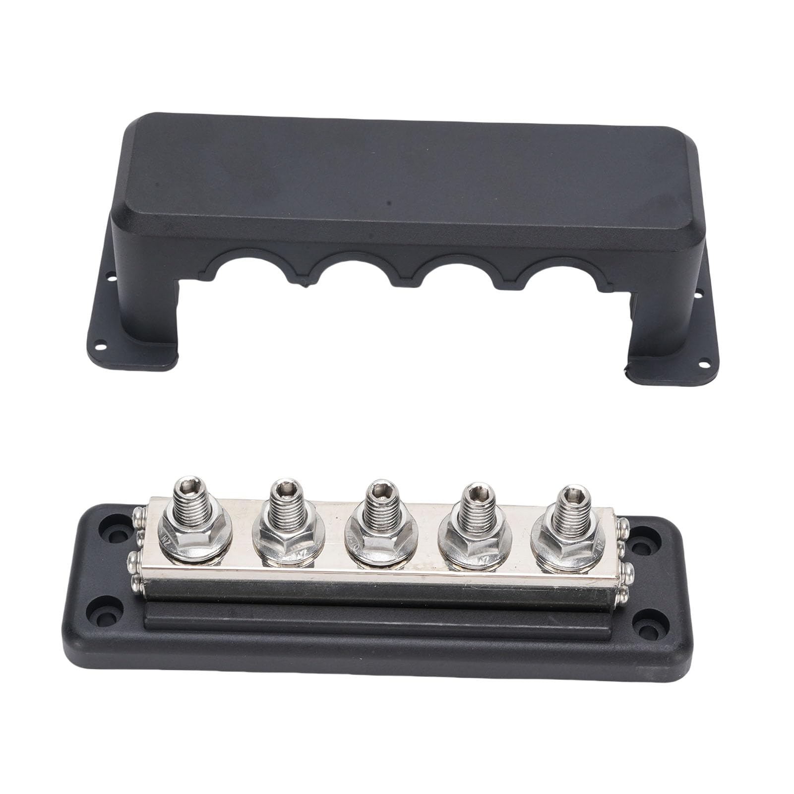 600-A-Stromverteilerblock, Sammelschienenklemmenblock mit M10-5-Bolzen, 300-V-DC-Marinequalität, für Marine-Stromversorgungssysteme für Kraftfahrzeuge, Wohnmobile, Boote (Black)