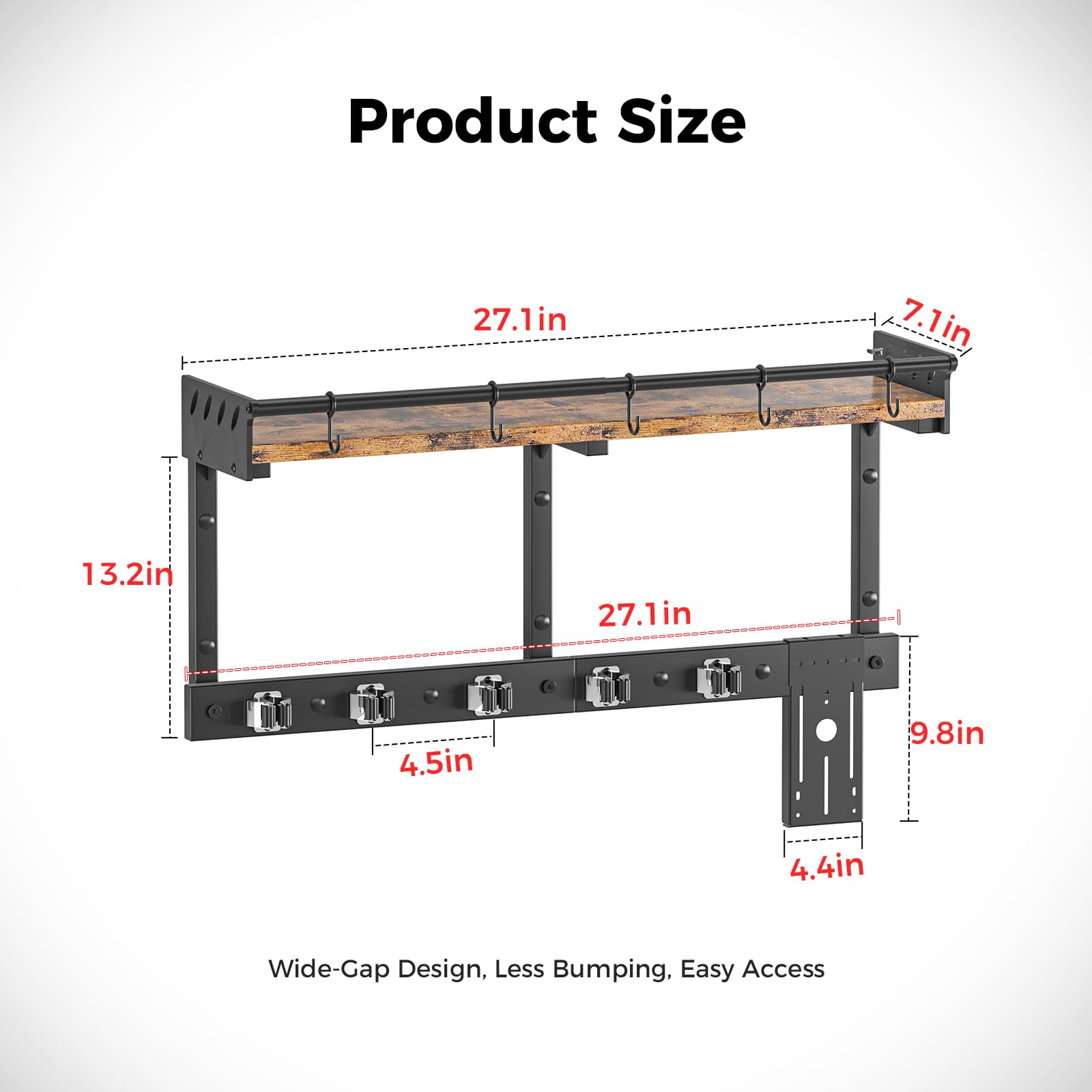 Broom & Mop Wall Mount with Shelf - Black -3