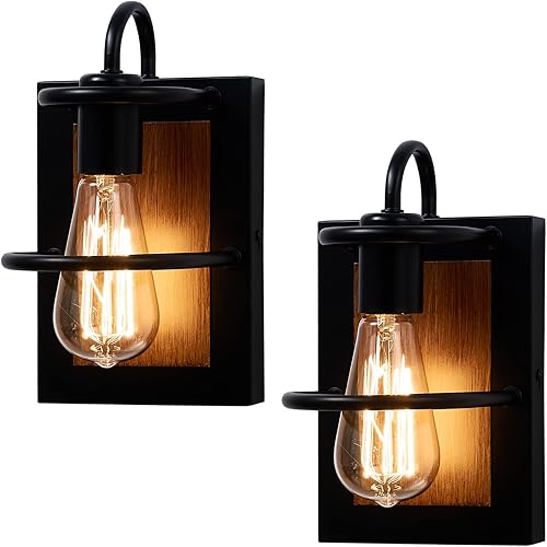 Juego de dos apliques de pared de granja, apliques de pared industriales modernos para interiores con base E26, acabado negro mate, acabado de