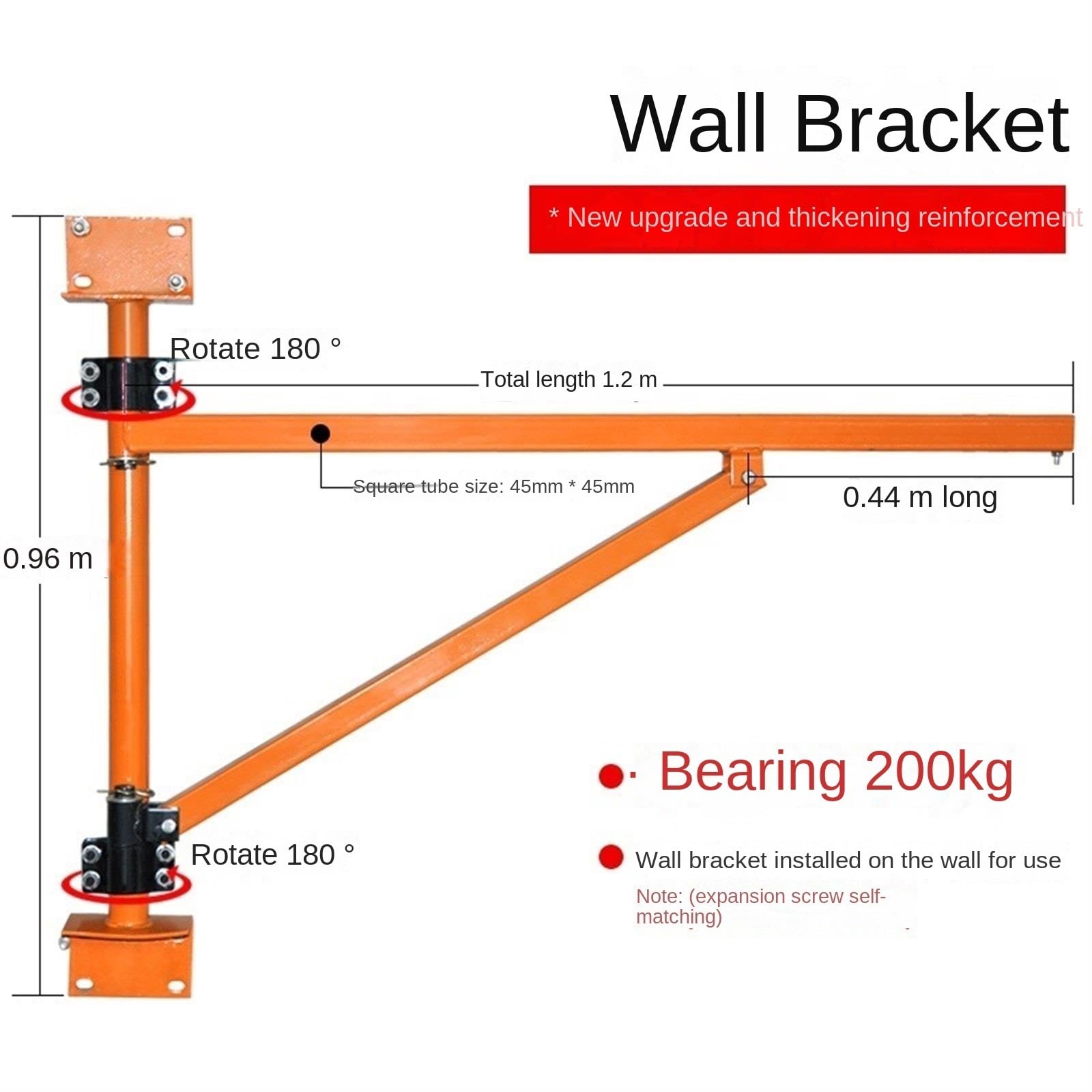 Supporto da Parete da 440 Libbre/200 kg + Paranco Elettrico, Gru Domestica, Piccola Gru di Sollevamento-Only Wall Bracket