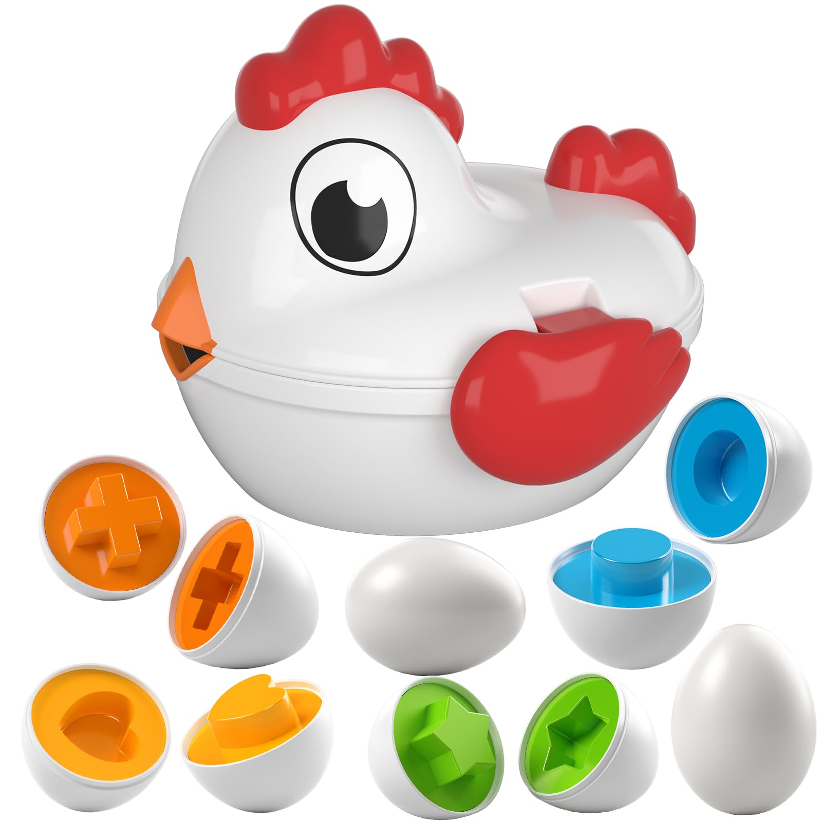 Huevos de Pascua de pollo para niños pequeños, clasificador de formas de juego a juego con 6 huevos de juguete para niños de 3 a 5 años, juguetes sensoriales de habilidades motoras finas, regalos 8
