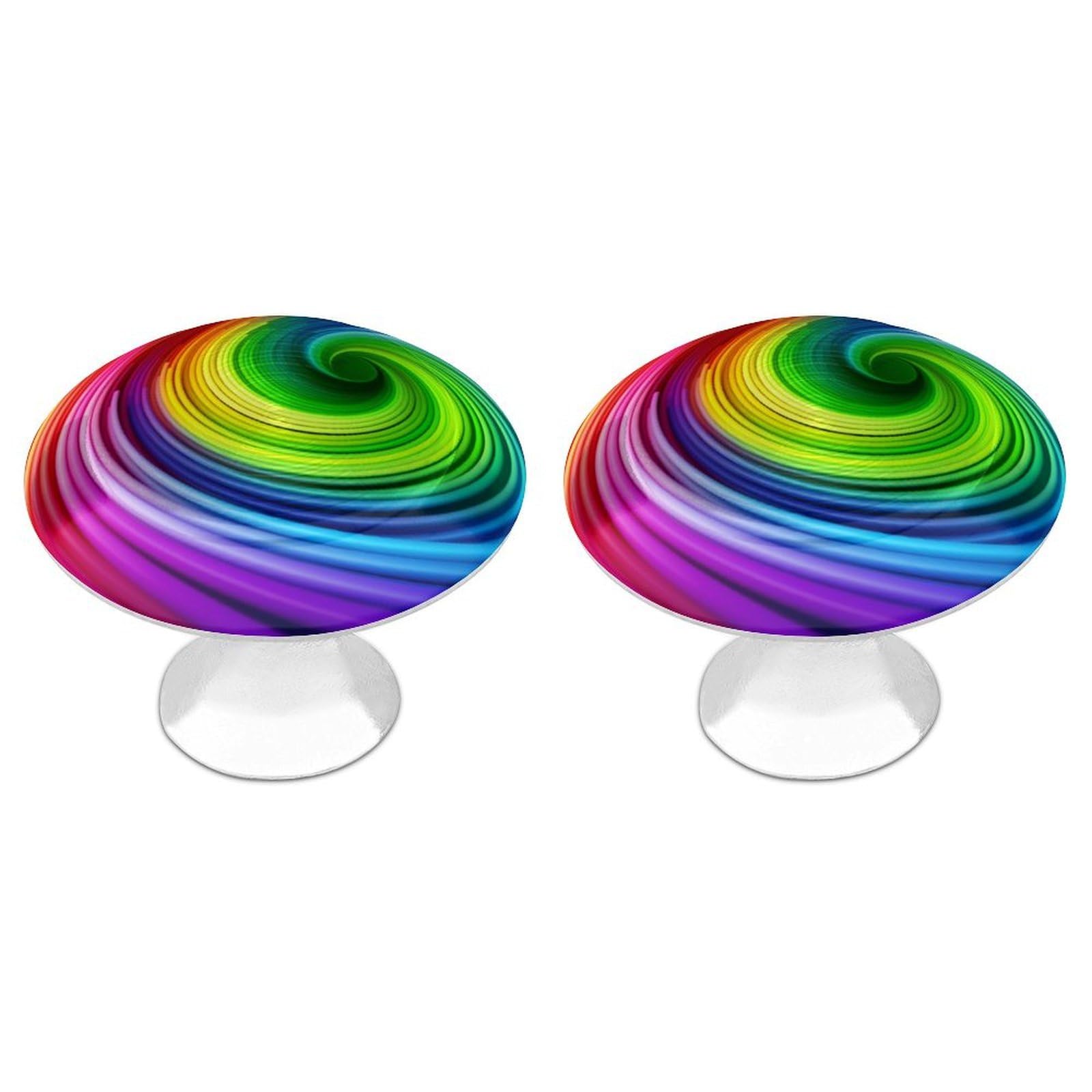 QMNLKH Rainbow Spiral Cabinet Knobs for Home, Round Drawer Pulls for Kitchen, Personalized Cupboard Handles with Screw, Fashion Dresser Knobs for Office, Drawer Handles, 2 Packs