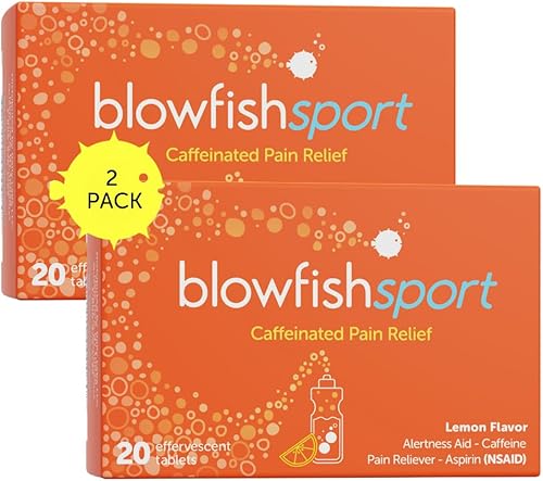 Blowfish Deporte Paquete de 2 Alivio del dolor para atletas Alivia los dolores musculares Aumenta la energía Fórmula efervescente funciona