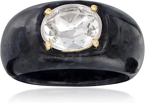 Ross-Simons Black Jade and 3.00 Carat White Topaz Ring With 14kt Yellow Gold