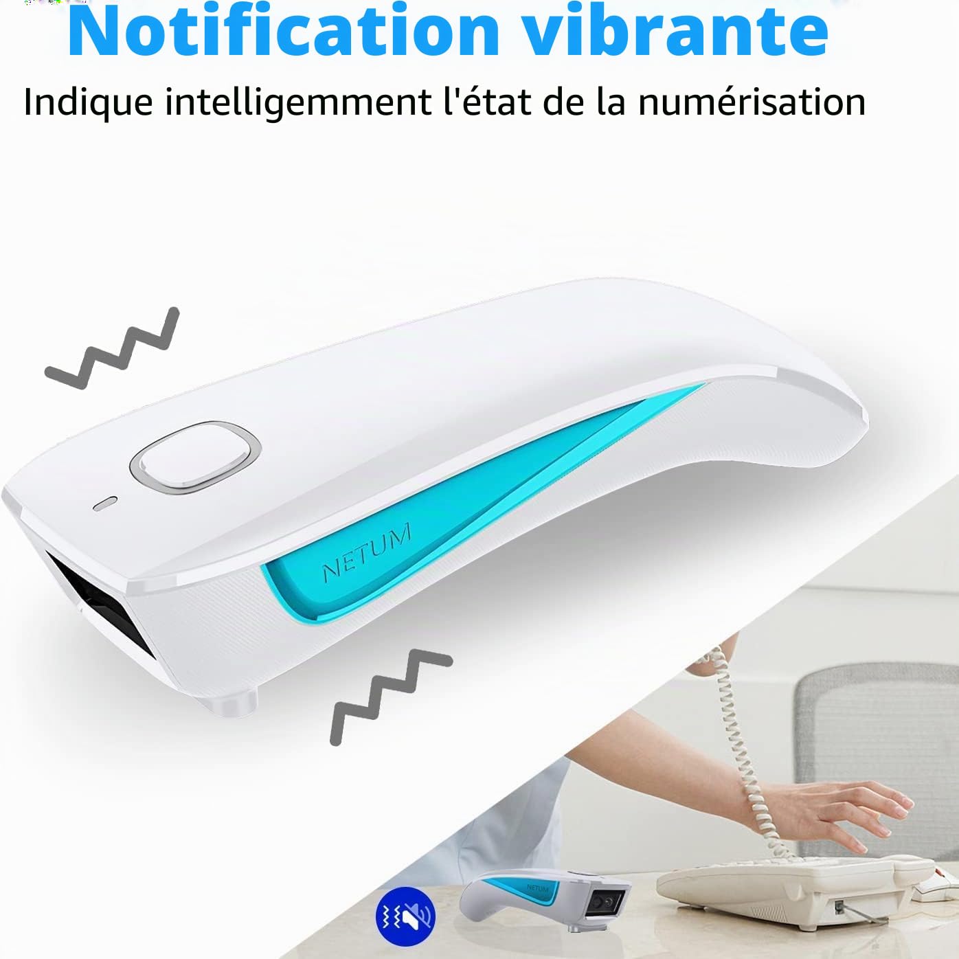 NETUM Mini Lecteur de Codes-Barres QR sans Fil 3 en 1 Bluetooth Portable de Poche Petit Lecteur de Codes-Barres 1D 2D Automatique Rapide Balayage précis pour POS C850 Blanc