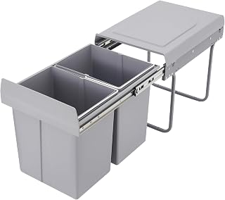 Pull Out Trash Can Under Cabinet, Double 4.4Gal Garbage Bin with Lid, Slide Out Waste Bin Under Counter for Kitchen, Laundry, Requires Minimum Cabinet Opening 14''W x 20''D x 17''H
