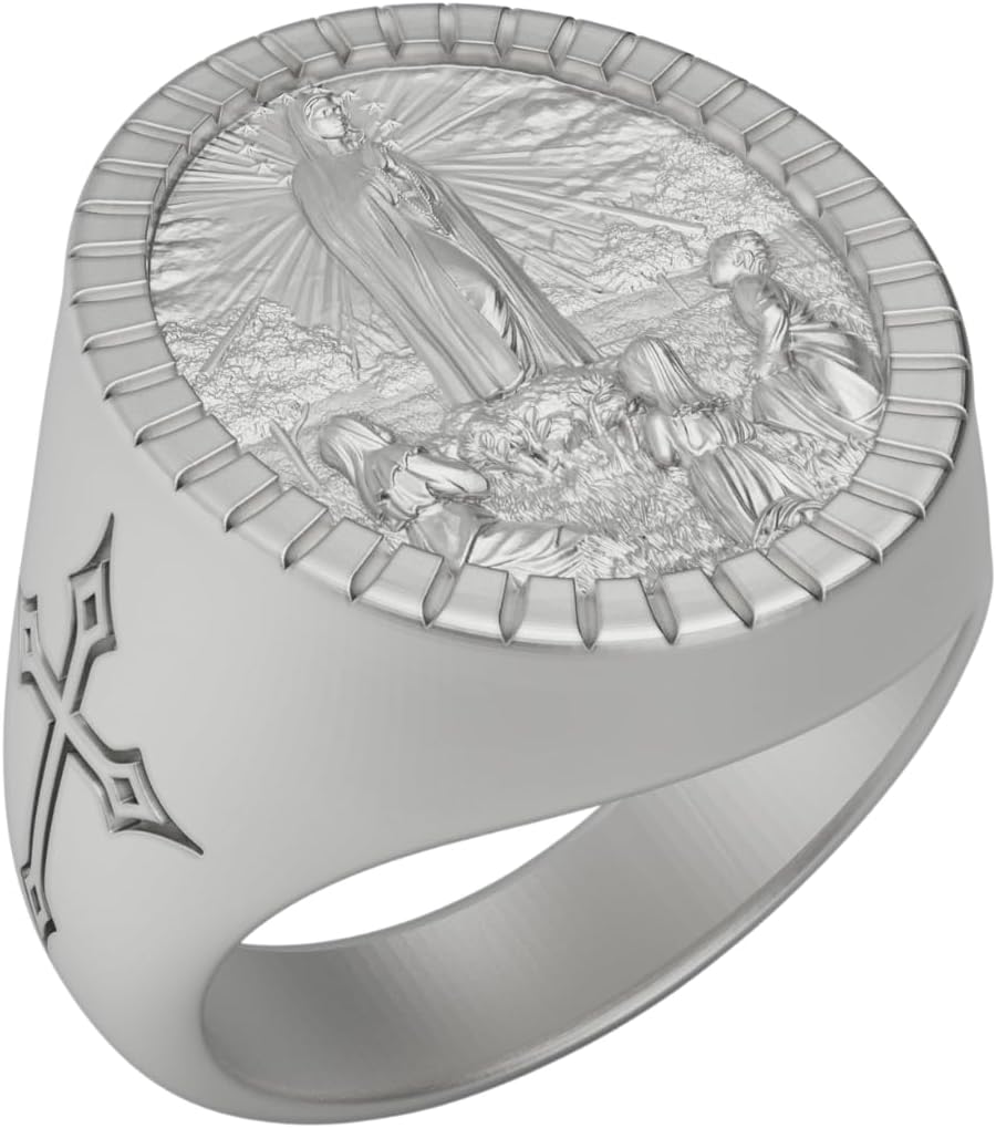 Our Lady of Fatima Sterling Silver Ring, Holy Mother Sterling Silver Ring, Virgin Mary Fatima Christian Rings