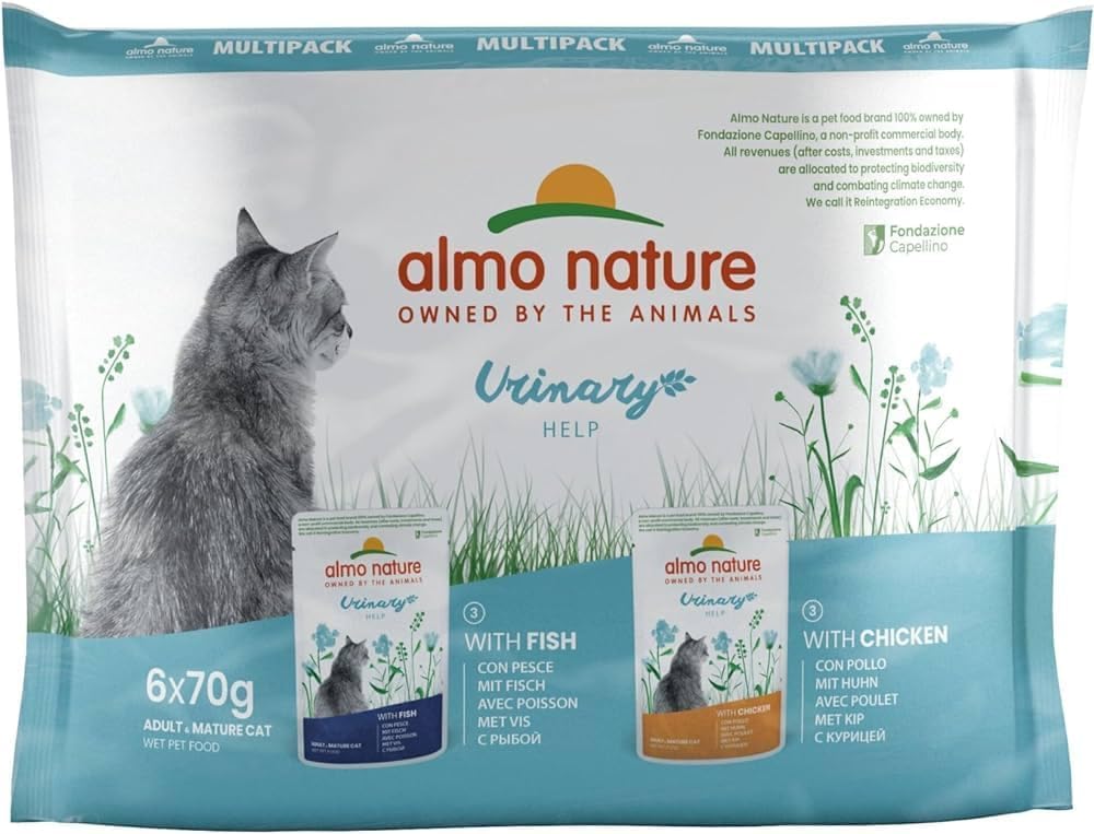 Almo Nature Functional Urinary Help Comida Húmeda Multipack con Pescado y Pollo para Gatos (6 x 70 Gramos)