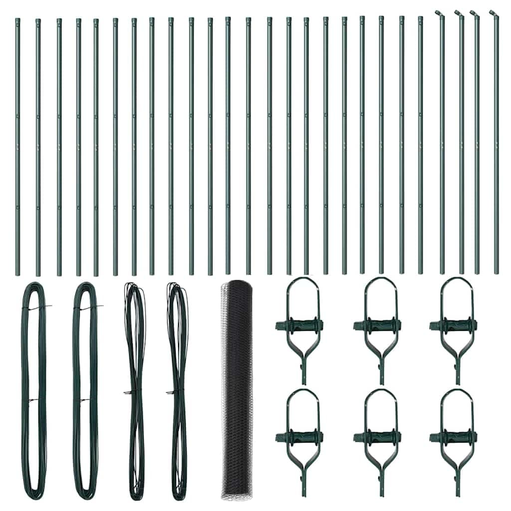 Outdoor Steel and PVC Fence Post Grey 50 x 1 m 36 mm Mesh Security Barrier for Garden Terrace Enclosure Corrosion Resistant Set with 52 Posts and 1 Panel