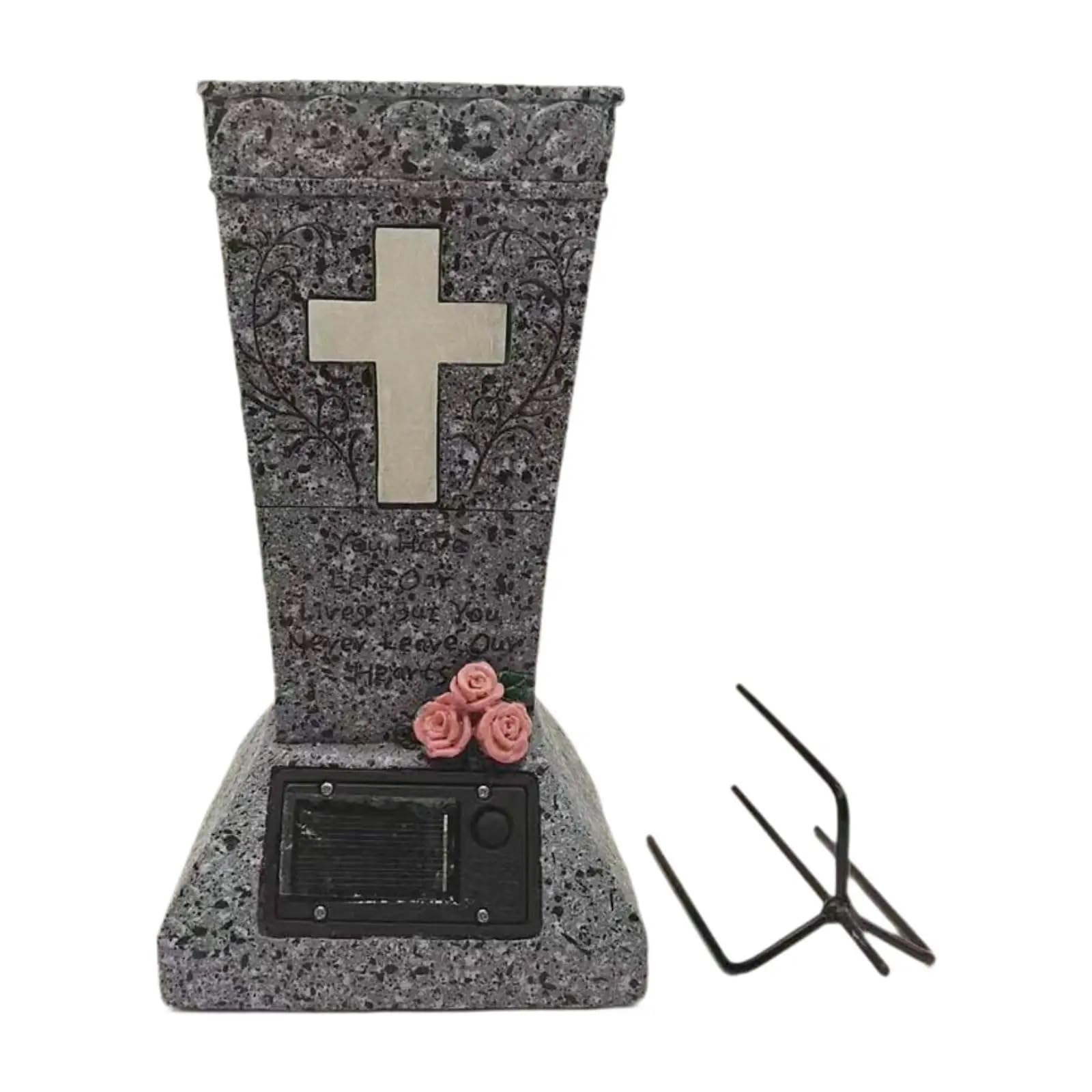 Grave Vase Solar Funeral With Spikes Garden Statue Memorial Flower Holder 5.12x5.31x12.99" Cemetery Decoration For mourning