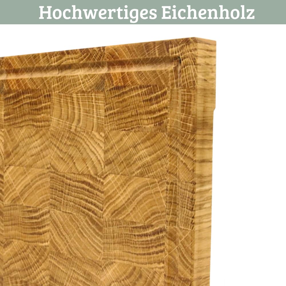 Schneidebrett Holz klein MILA [KLINGENSCHONEND] - 28x20x2,5cm, Stirnholz Eiche, inkl. Saftrille | Holzbrett Küchenbrett