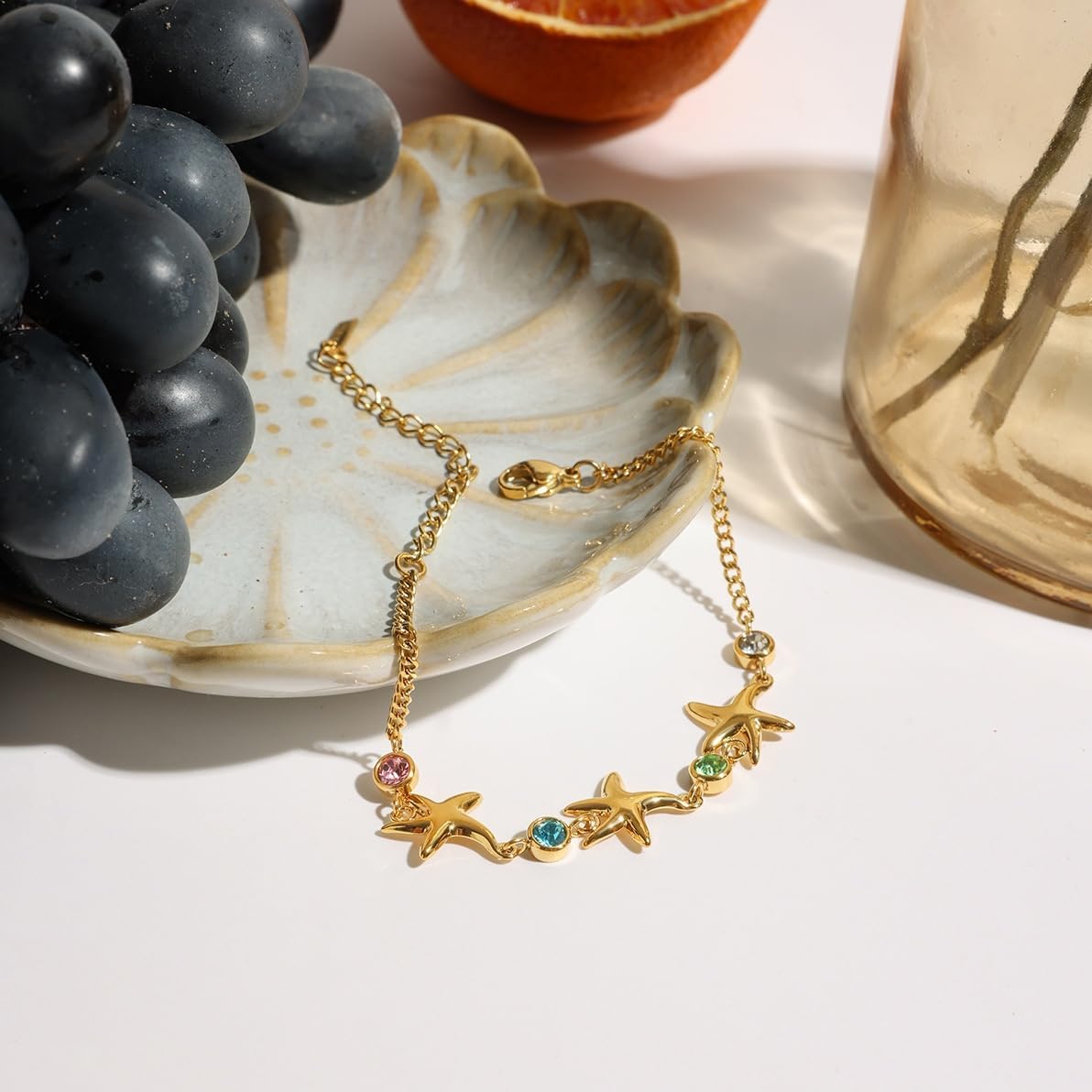 Dainty 18K Gold Plated Charm Bracelet for Women with Butterfly, Evil Eye, Heart, Star, Starfish, Shell, Turtle Charms, Elegant Gold Chain Link Tennis Bracelet - Image 5