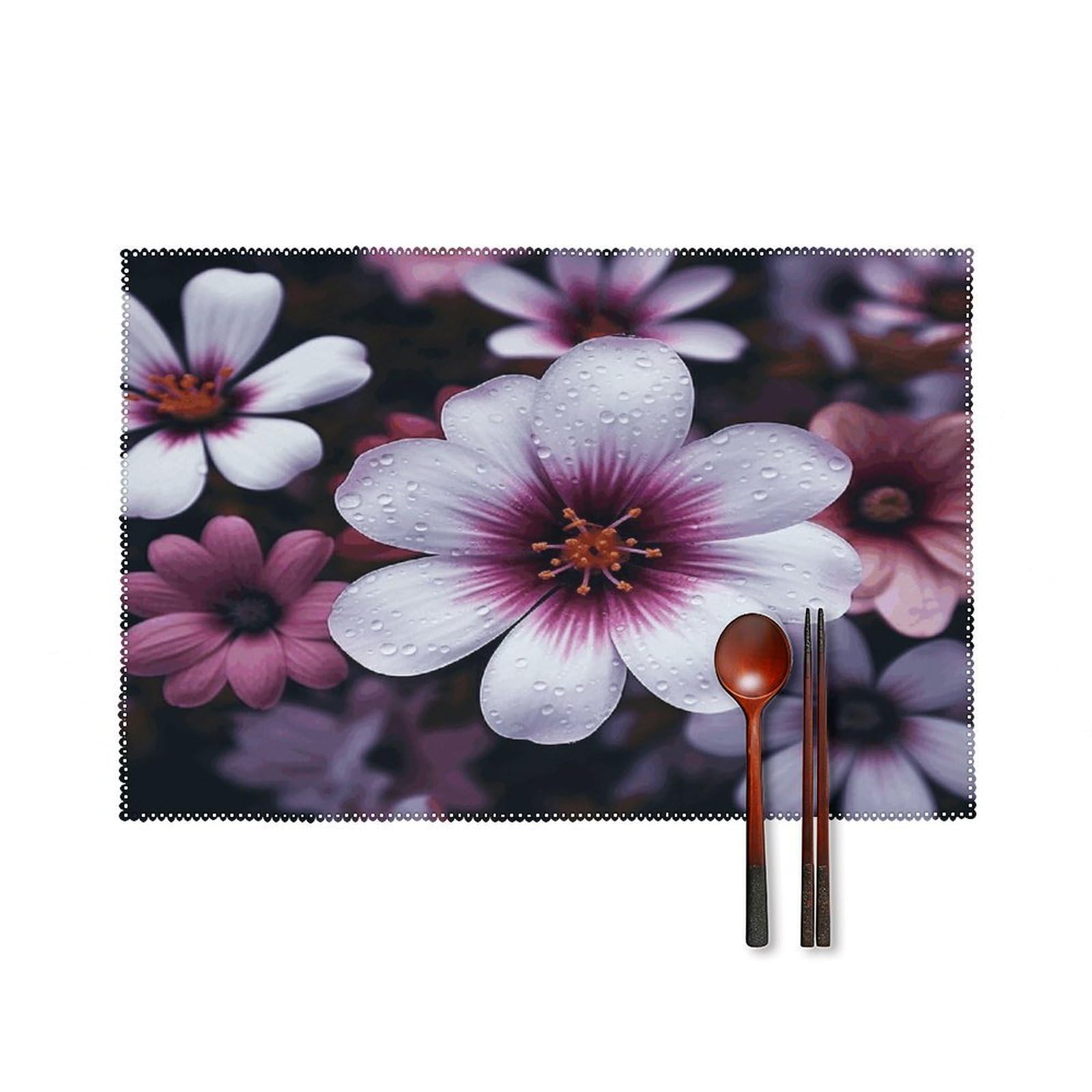 Blossom Flower Placemats Set of 4 Heat Resistant Non-Slip Place Mats for Dining Table Washable Placemat Wipeable Dining Table Mat Canvas Place Mats Dining Table Decor