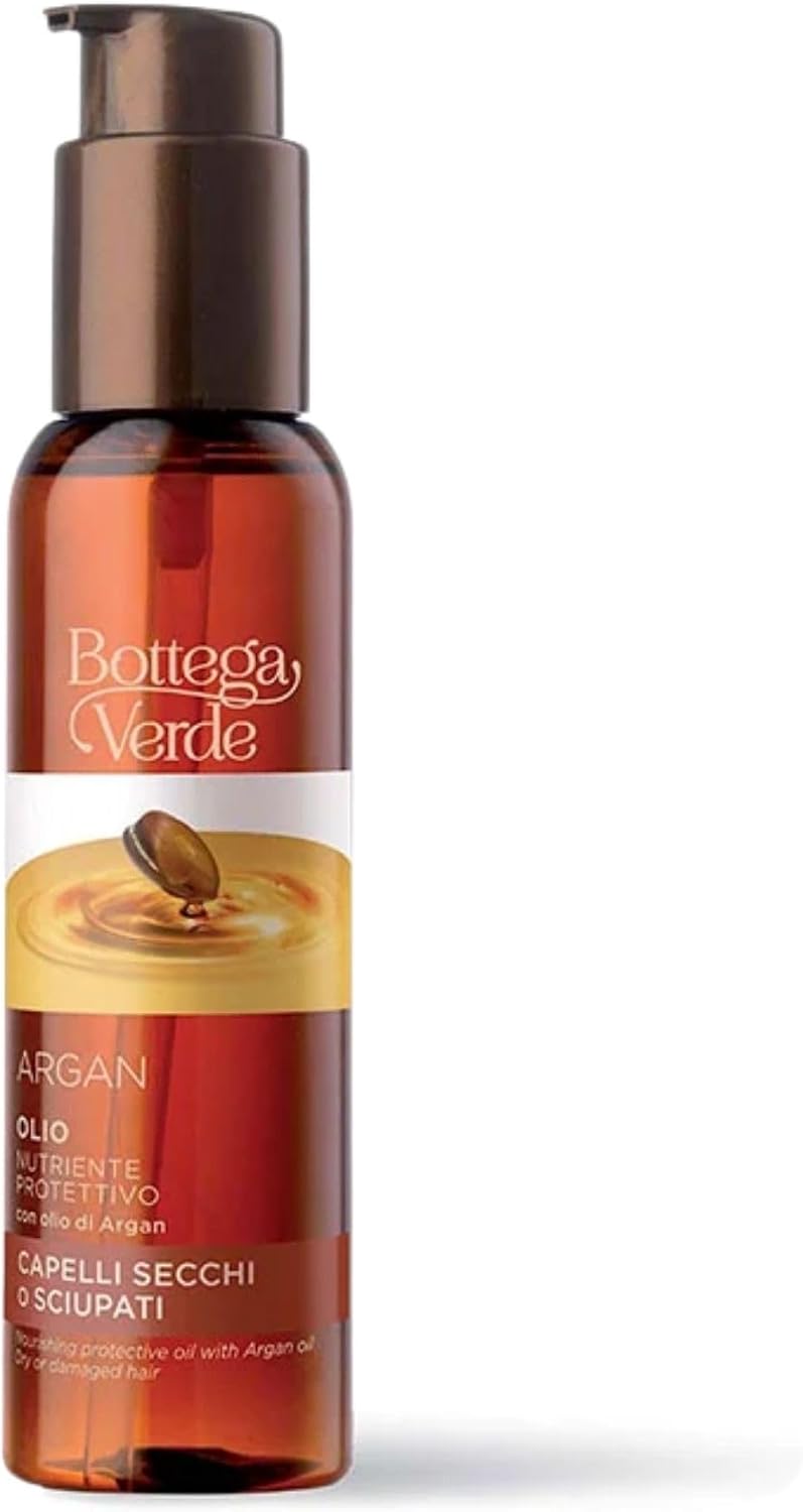 Bottega Verde - Olio per Capelli Secchi e Spenti, Nutriente Protettivo, 100 ml, Dona Luminosità e Morbidezza, Azione Anticrespo, con Olio di Argan