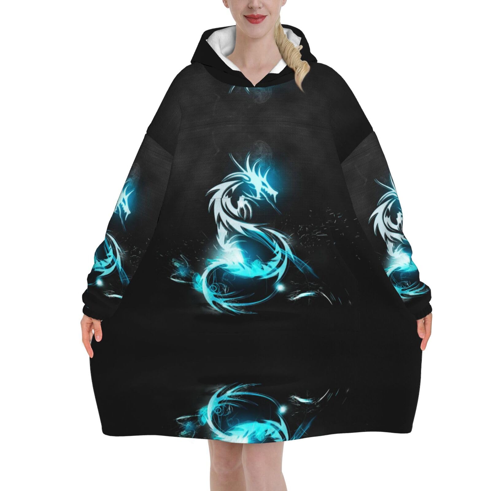Jmorco Dragon Blanket Hoodie Oversized Wearable Hooded Blanket Warm Throw Blanket Sweatshirt For Women Men Teens 280g Flannel