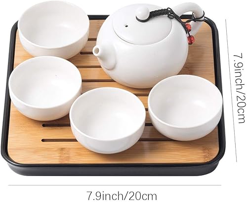 Miniatura 3 de Juego de Tetera y Tazas de Té Chino con Bandeja e Infusor - Juego de Té de Cerámica de Viaje, Tetera de Porcelana, Portátil Todo en Una Bolsa para