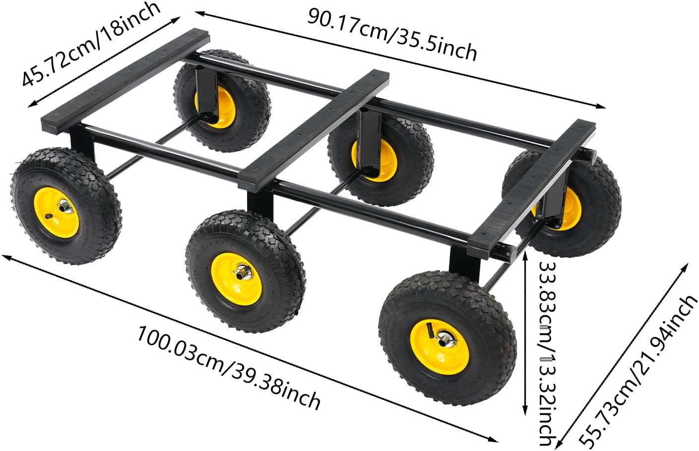 6-Wheel All-Terrain Utility Cart, Heavy Duty Dolly Cart 1200LBS Capacity, 10" Inflatable Tires Yard Wagon for Moving Furniture Appliances, Large Items, Removable Frame Hand Truck, Black