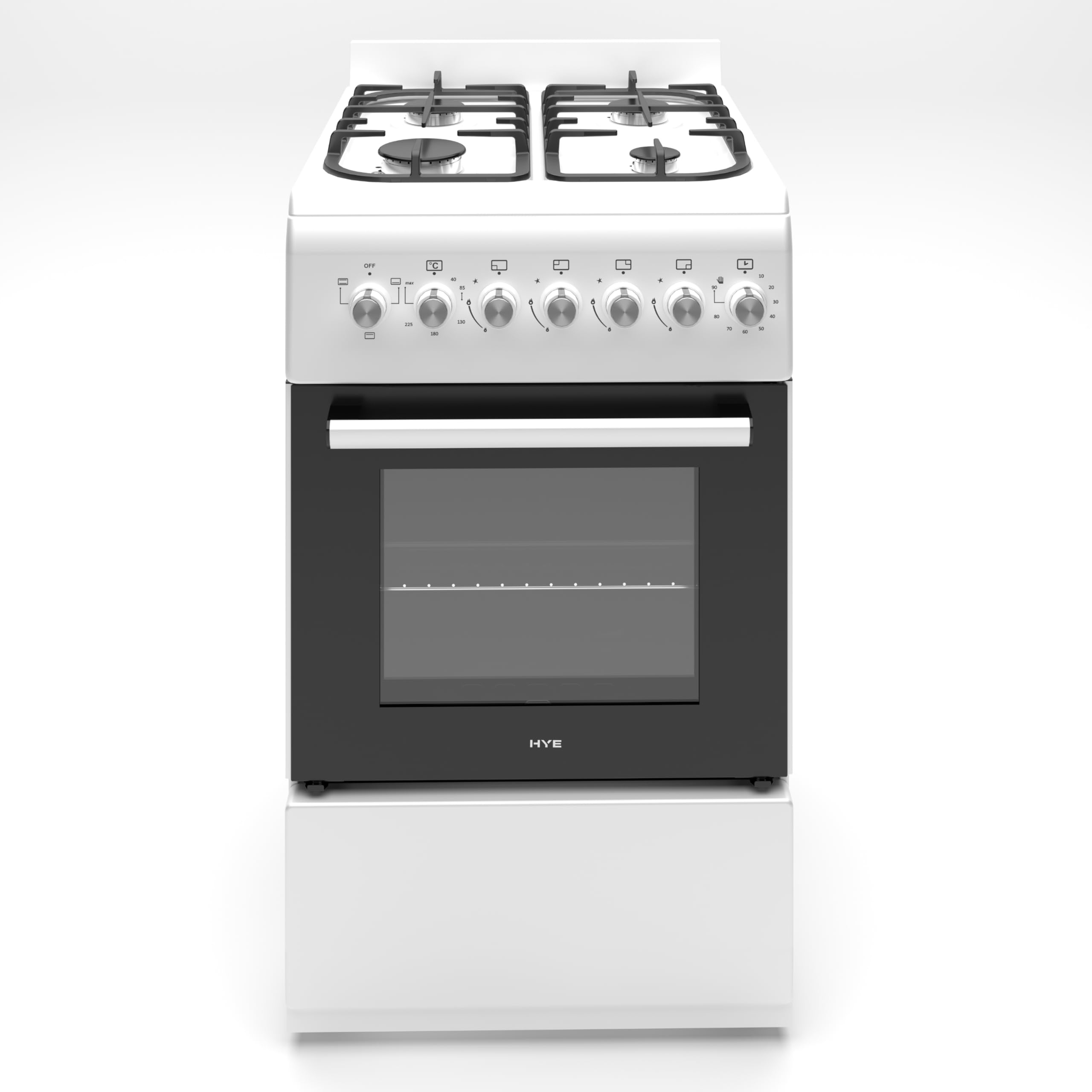 HYE Cooker - Gas Cooker With 4 Gas Burners, 62L Electric Oven, 60cm Width, Modern Freestanding Design, White, Ideal For Family Homes - C01FS60G17W — view 11